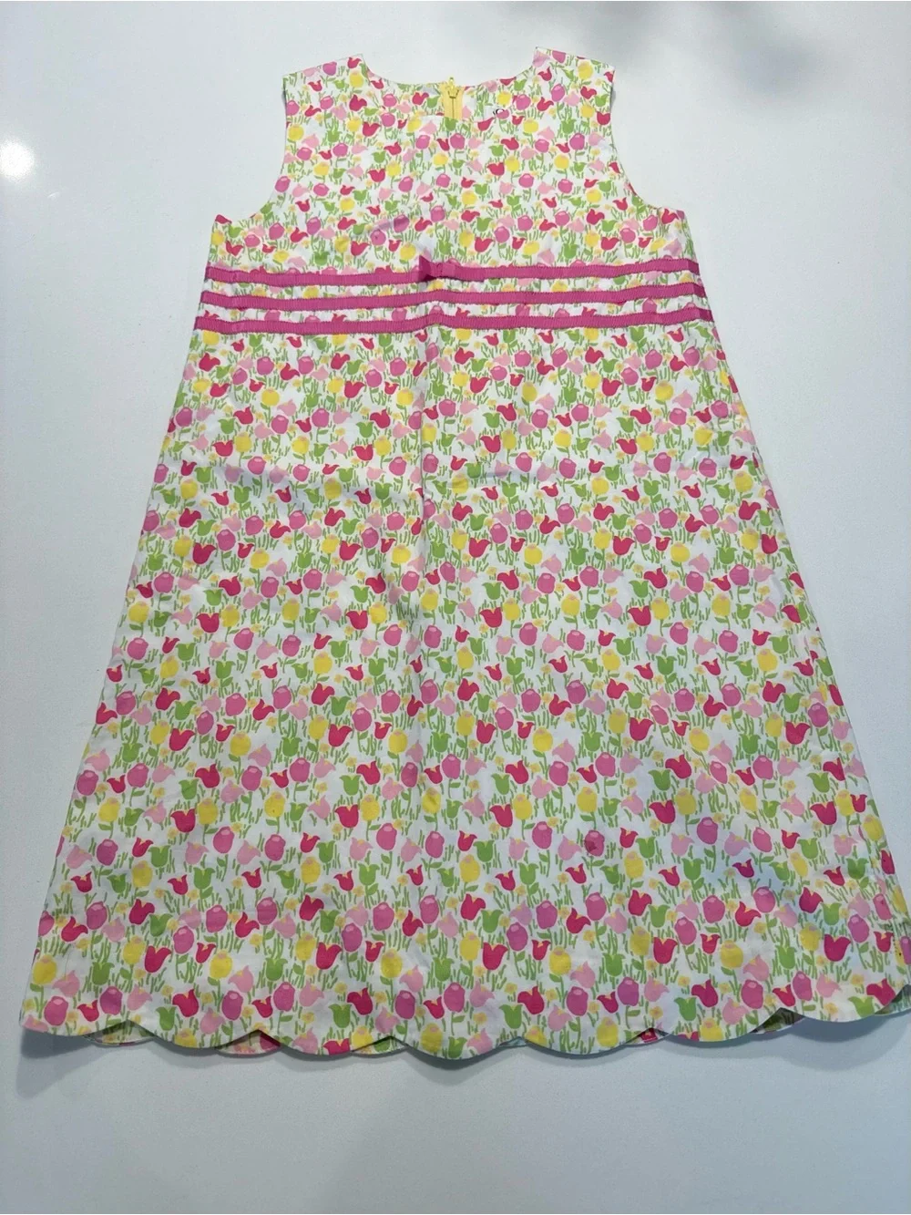 Vtg Lilly Pulitzer Girls Floral Tulip SunDress Pink Green Scallop Hem‎ Size8